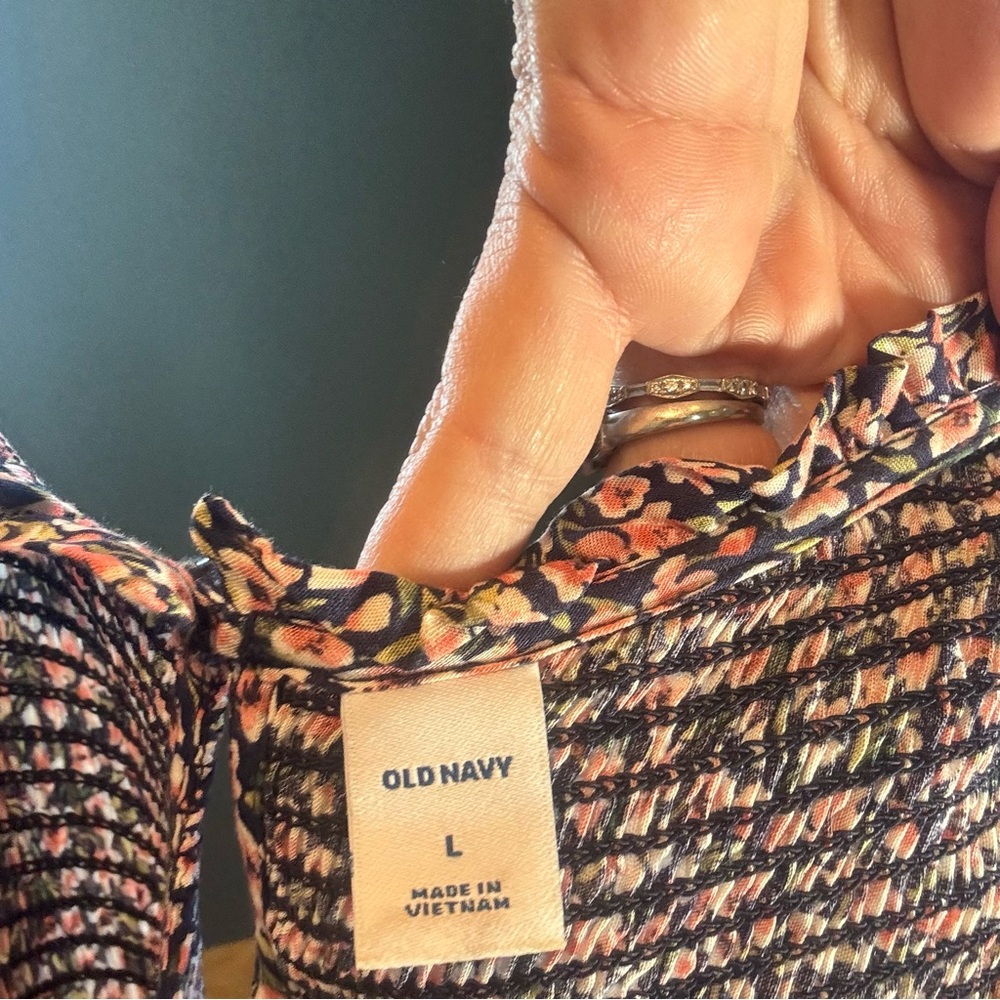 Old Navy Long Sleeve Navy & Pink Floral Maxi Dress - Picture 10 of 10